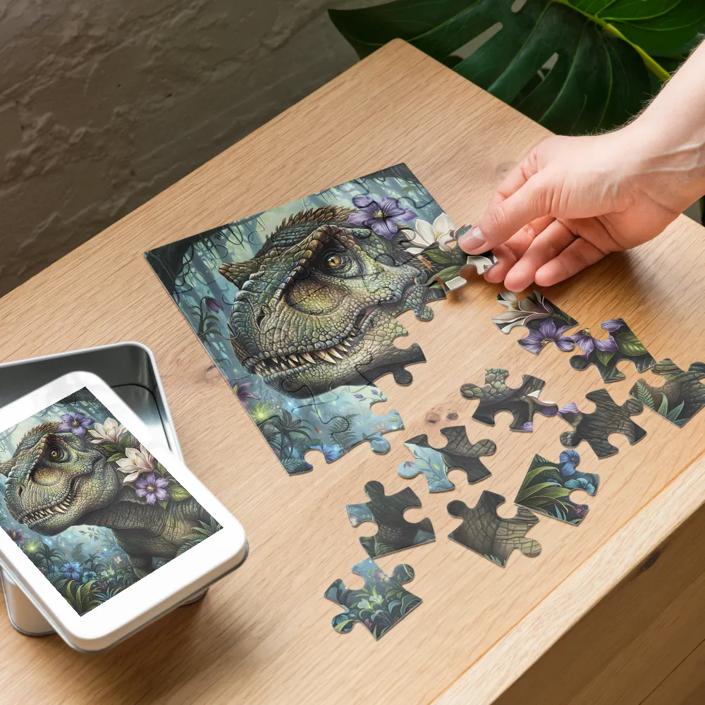 Dinosaur in Bloom 
 Jigsaw Puzzle in Tin Box