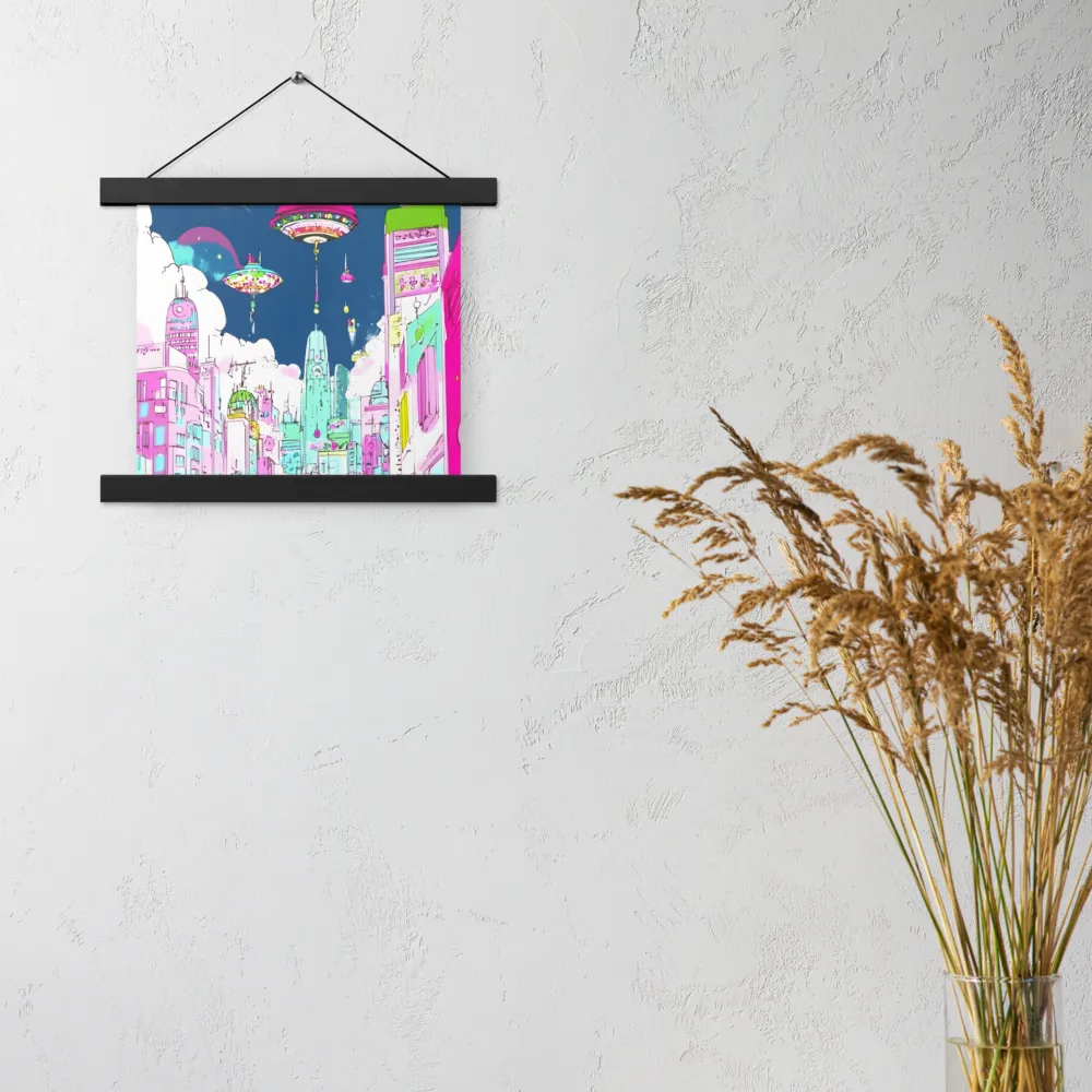 Futuristic Cityscape with Floating Structures | Poster With Black Wood Hanger | 10″×10″