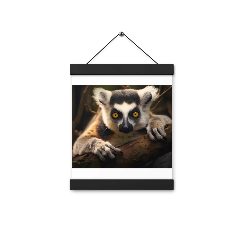The Watchful Lemur | Poster With Black Wood Hanger | 8″×10″