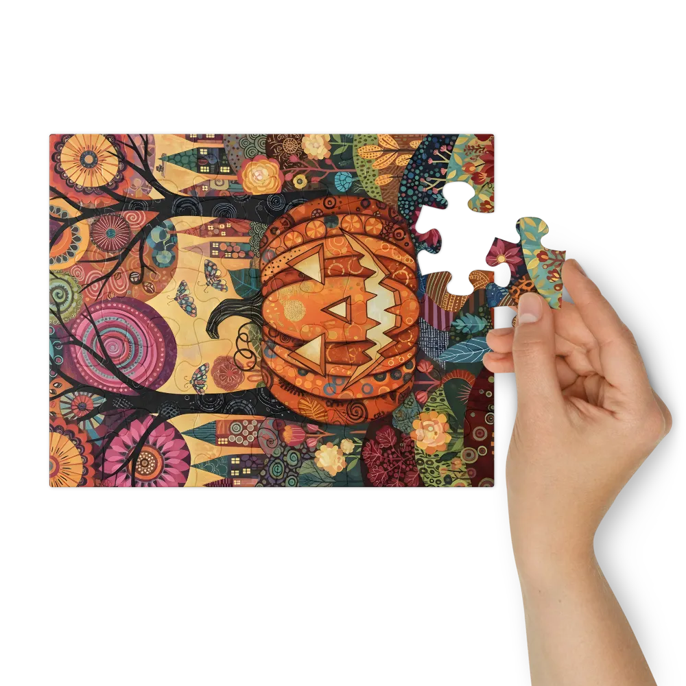 Whimsical Pumpkin Patch 
 Jigsaw Puzzle in Tin Box