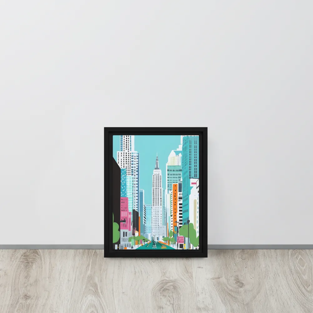 Urban Symphony: A Modern Cityscape | Canvas with White Frame | 9″×12″