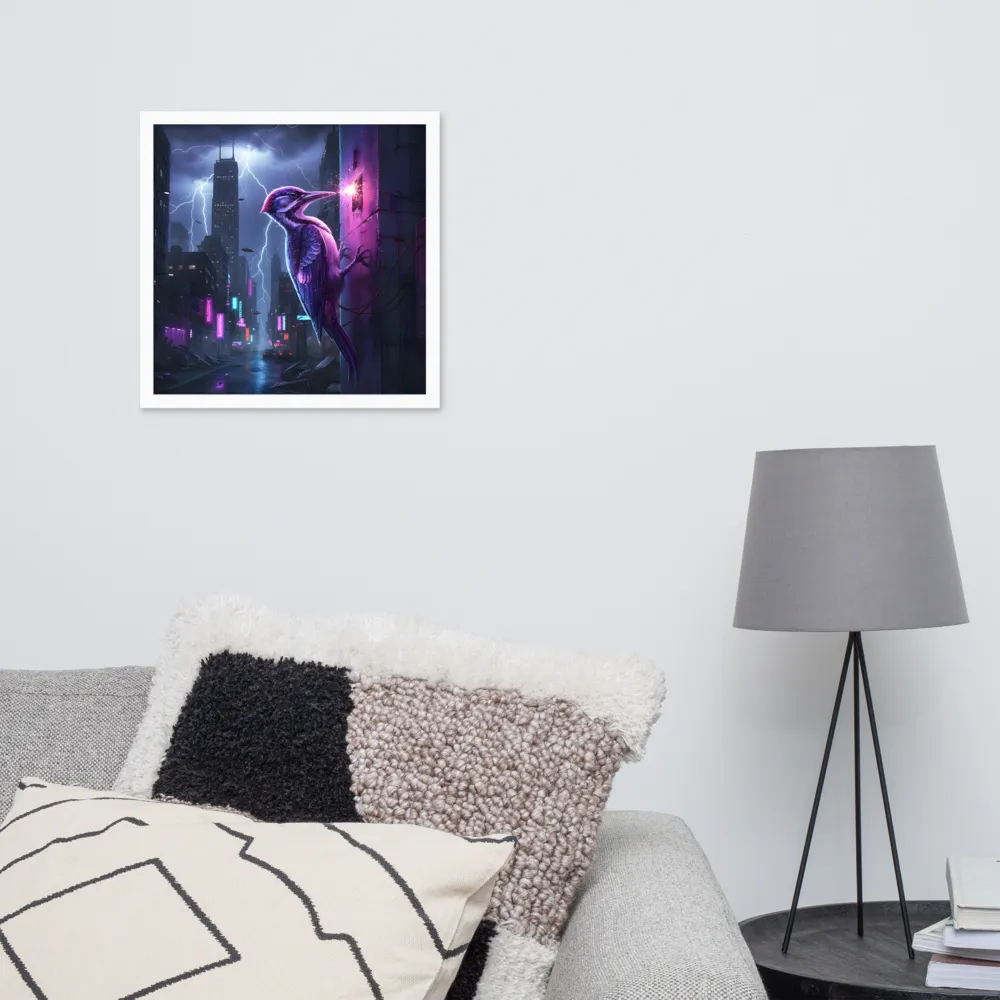 Neon Woodpecker 
 Poster with White Frame | 16″x 16″