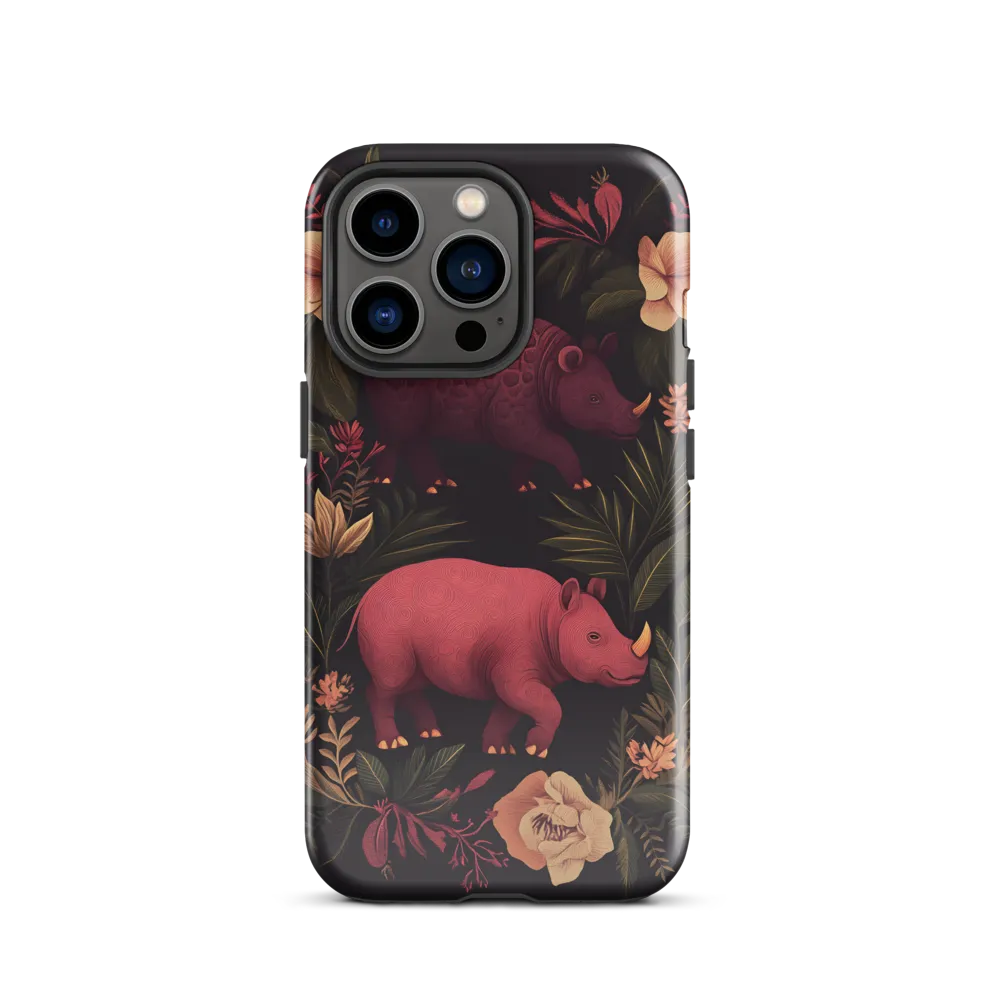 Rhinos in Floral Embrace