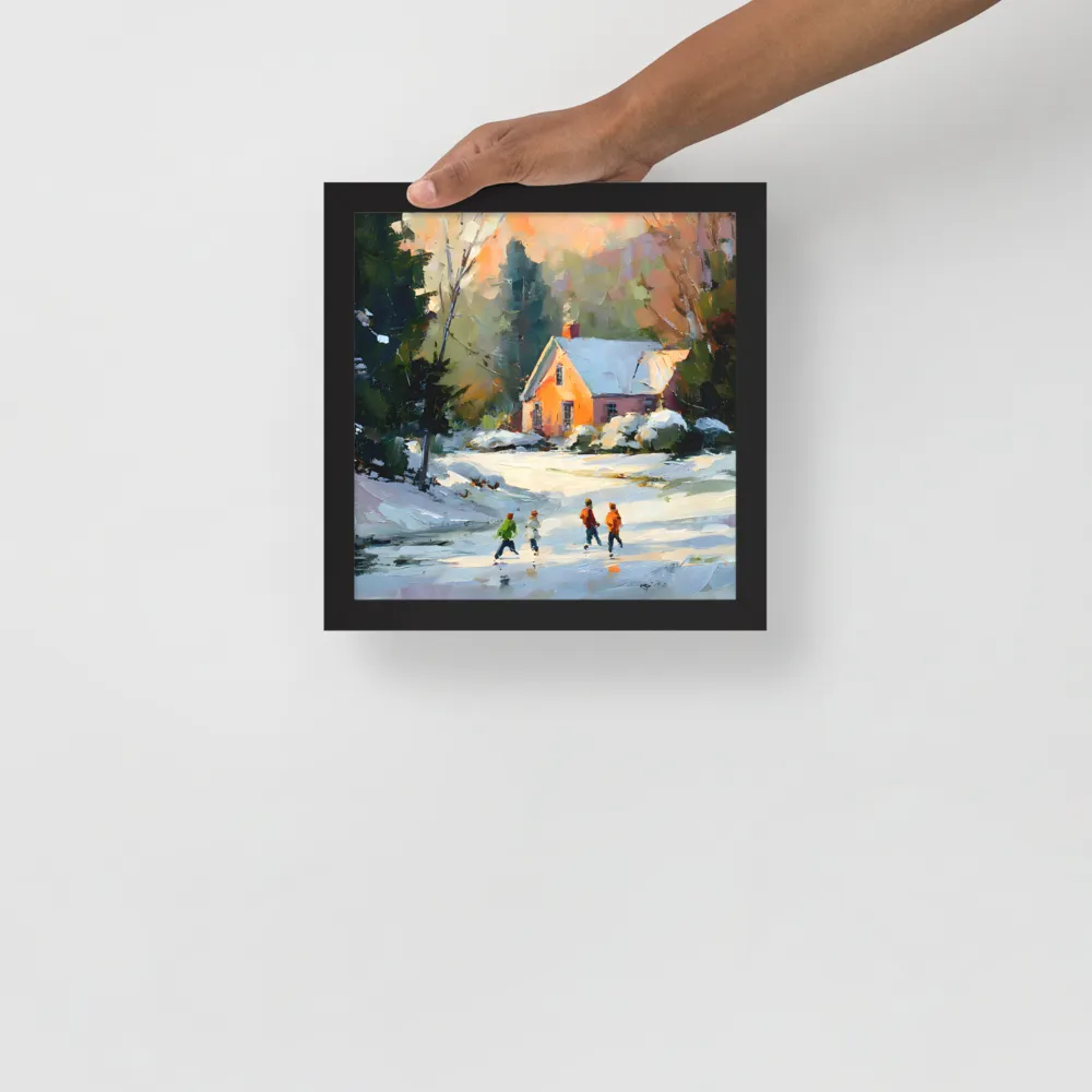 Sunlit Winter Cottage 
 Poster with Black Frame | 10″x 10″