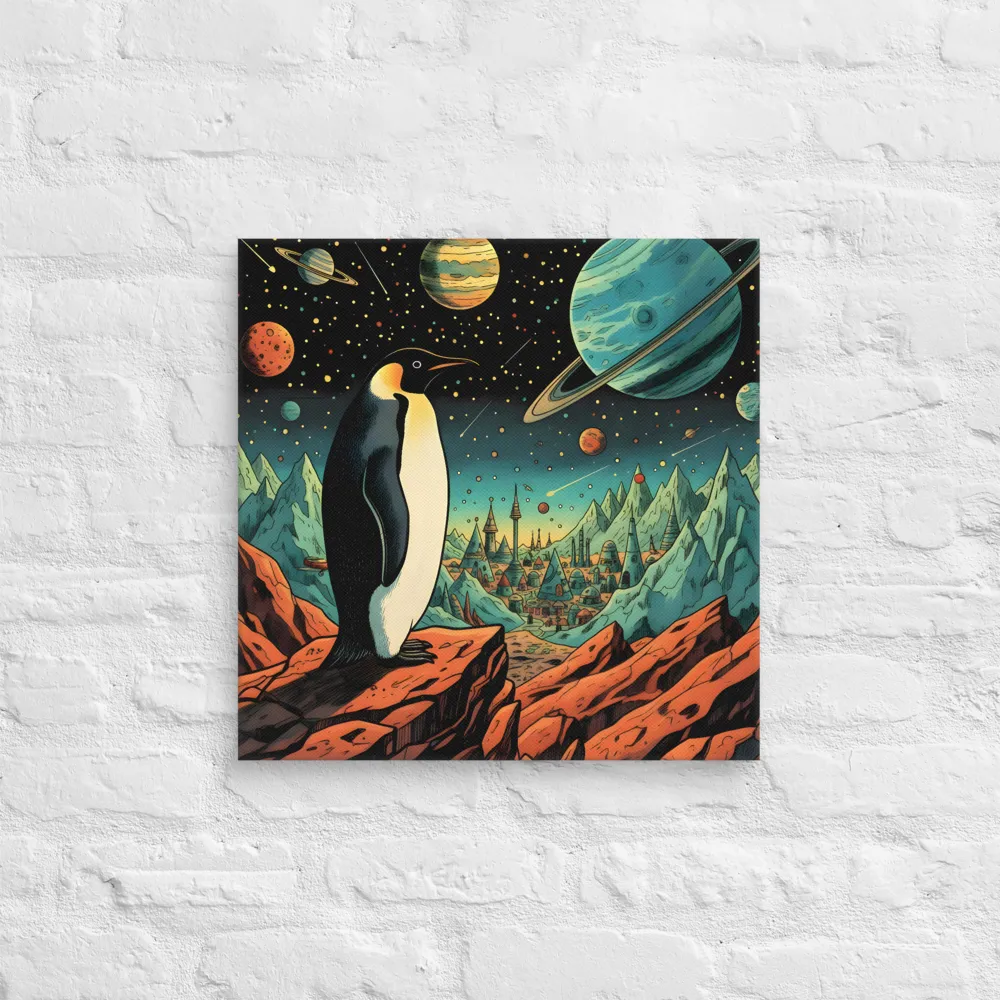 Penguin on an Alien Shore 
 Canvas | 18″x 18″