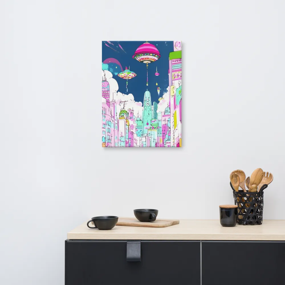 Futuristic Cityscape with Floating Structures | Canvas | 18″×24″
