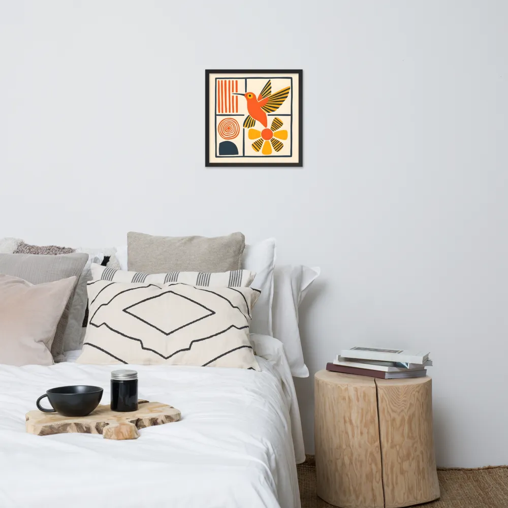 Hummingbird & Flower Panel 
 Poster with Black Frame | 18″x 18″