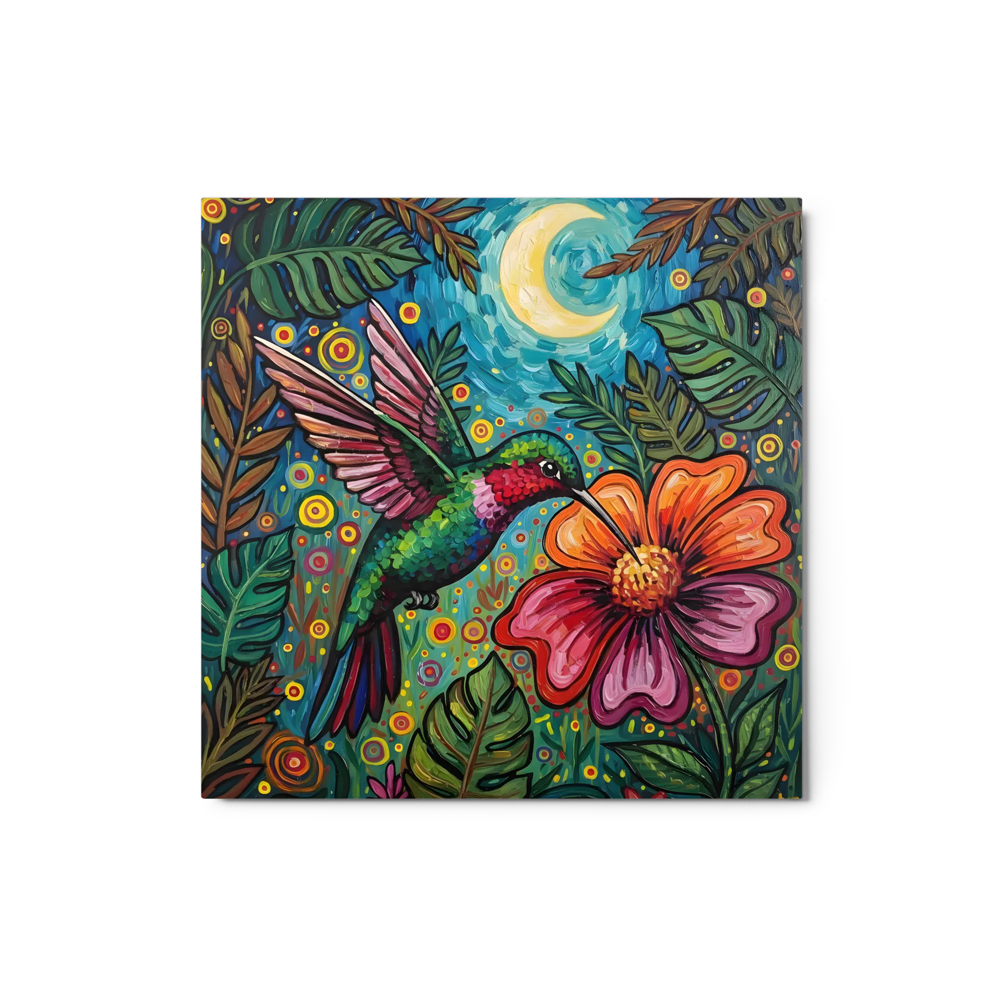 Hummingbird's Nectar Dance 
 Metal Print | 12″x 12″