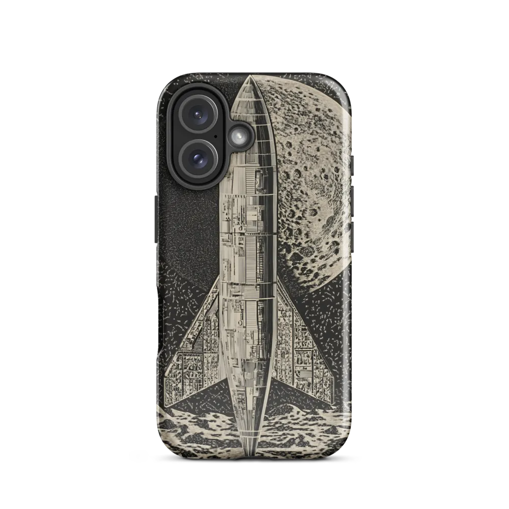 Engraved Rocket over Lunar Plain
