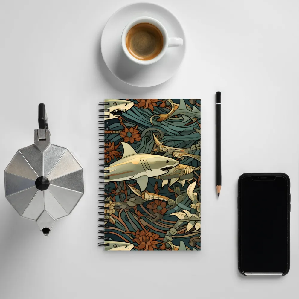 Dynamic Harmony of Sharks and Flora | Spiral Notebook