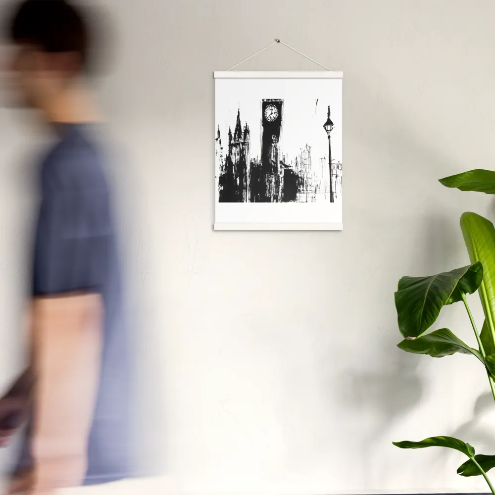 Clock Tower in Motion | Poster With White Wood Hanger | 16″×20″