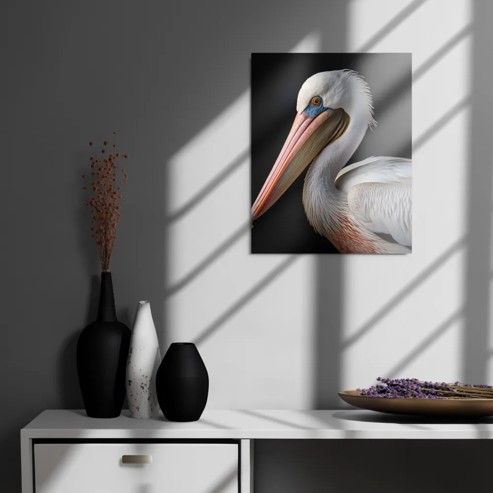 Elegance in White: The Pelican | Metal Print | 16″×20″