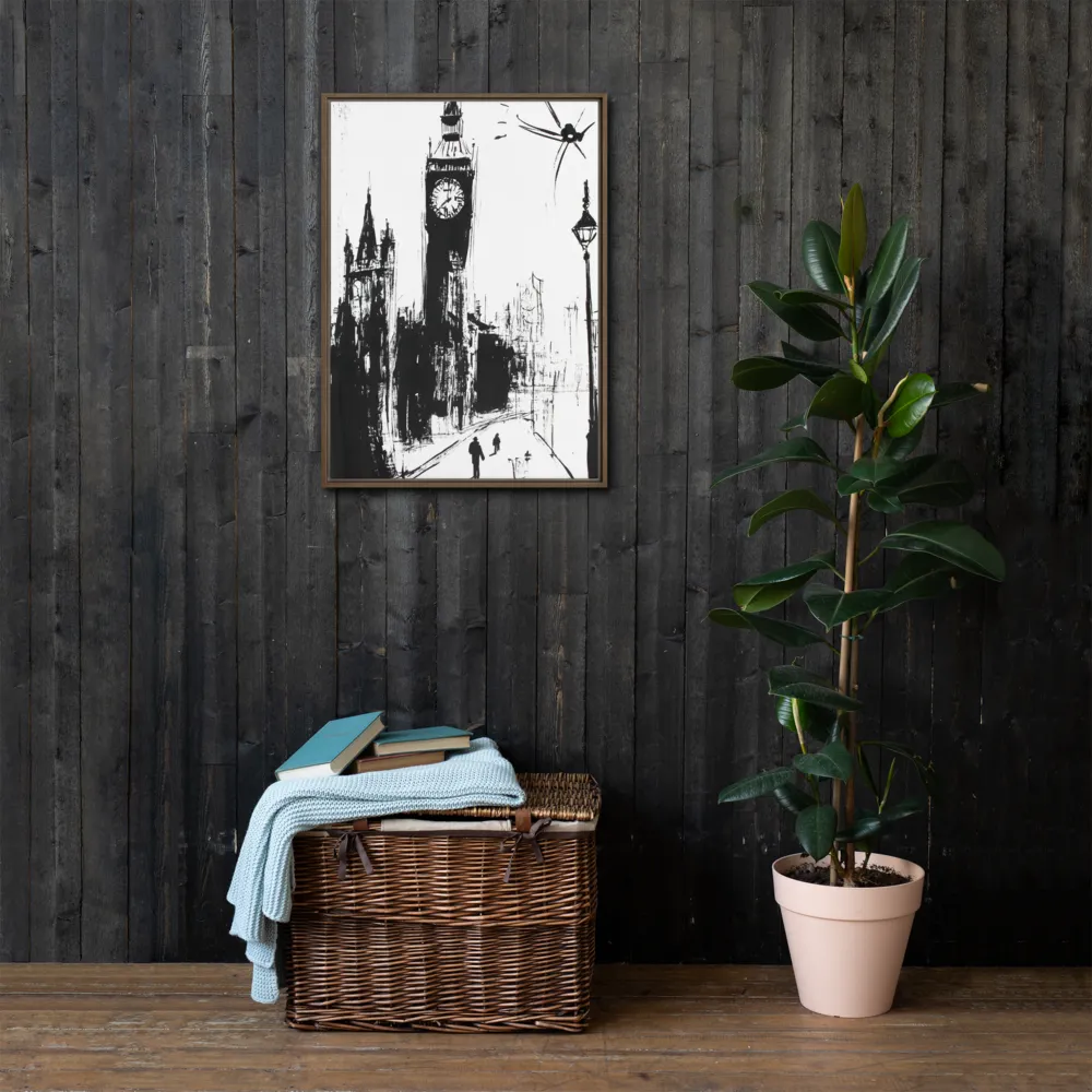 Clock Tower in Motion | Canvas with Brown Frame | 20″×28″