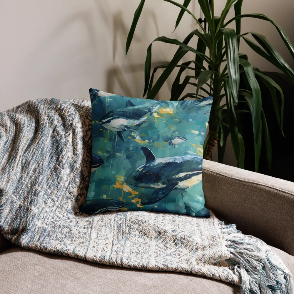 Harmony of the Ocean: Whales in Motion | Pillow | 18″×18″