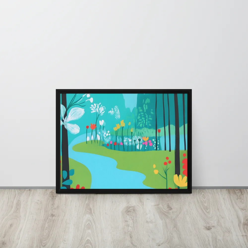 Whispers of Spring: A Colorful Retreat | Canvas with Black Frame | 18″×24″