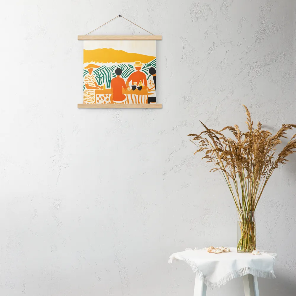 Summer Vibes: Café Conversations | Poster With Oak Wood Hanger | 14″×14″