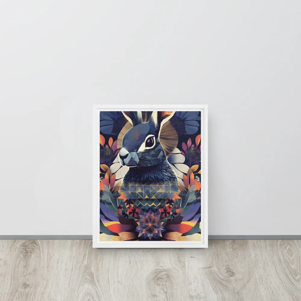 Ethereal Bunny: A Geometric Wonderland | Canvas with White Frame | 11″×14″