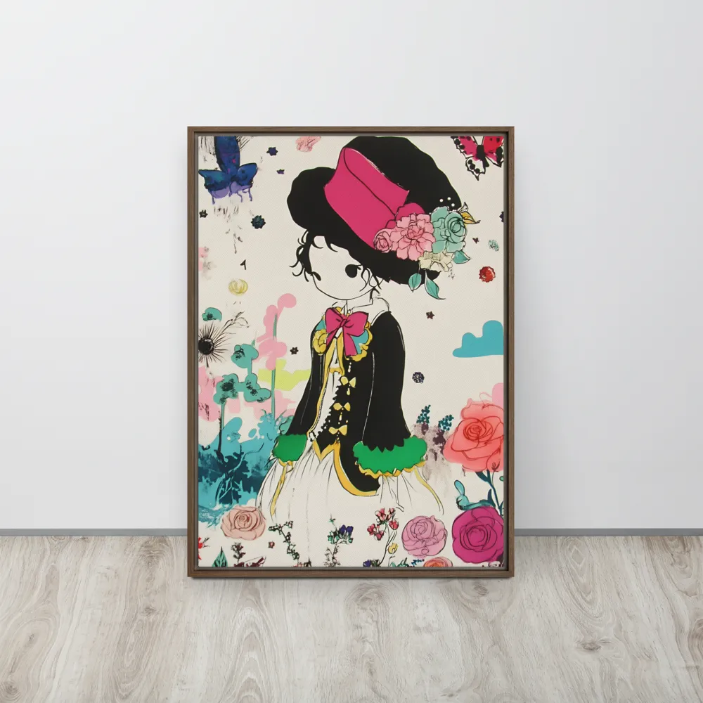 Whimsical Garden Reverie | Canvas with Brown Frame | 20″×28″