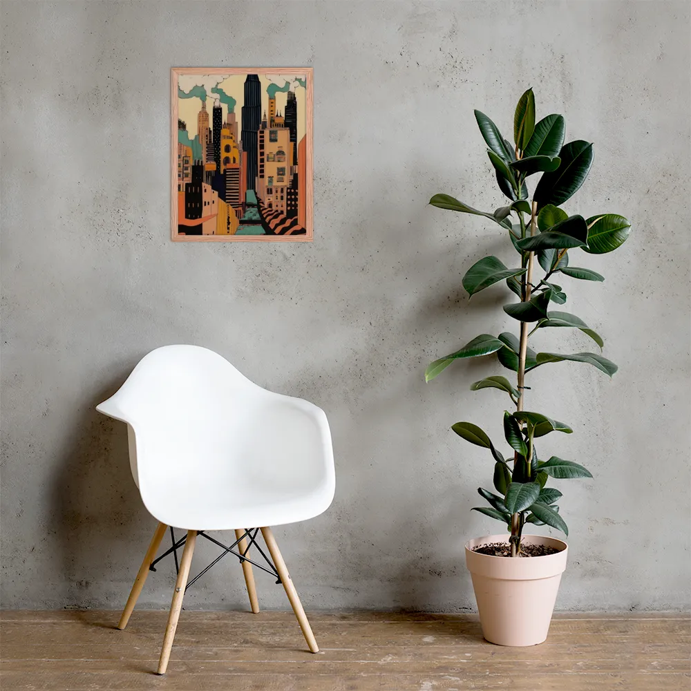 Urban Symphony in Ink | Poster with Red oak Frame | 16″×20″