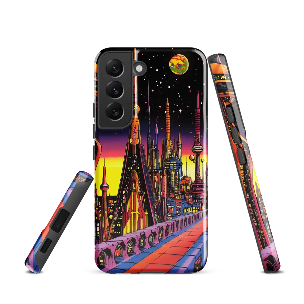 Futuristic Cosmos: A Journey Through Neon Cities | Phone Case |  S22 | Tough Case | Glossy