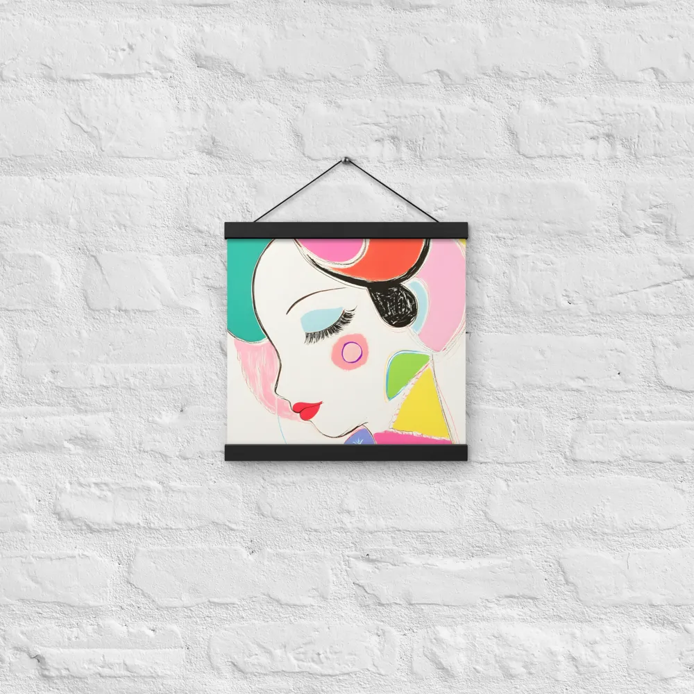 Whimsical Portrait in Colorful Abstraction | Poster With Black Wood Hanger | 12″×12″