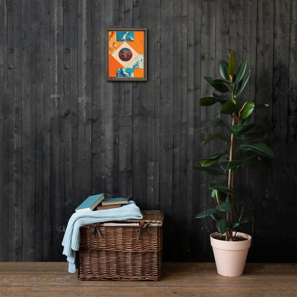 Harmonious Encounters: Abstract Geometry | Canvas with Brown Frame | 9″×12″