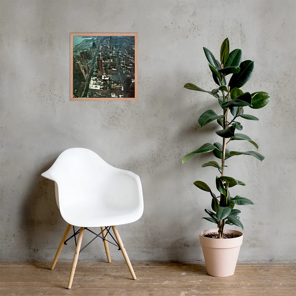 Aerial Symphony of Urban Life | Poster with Red oak Frame | 18″×18″