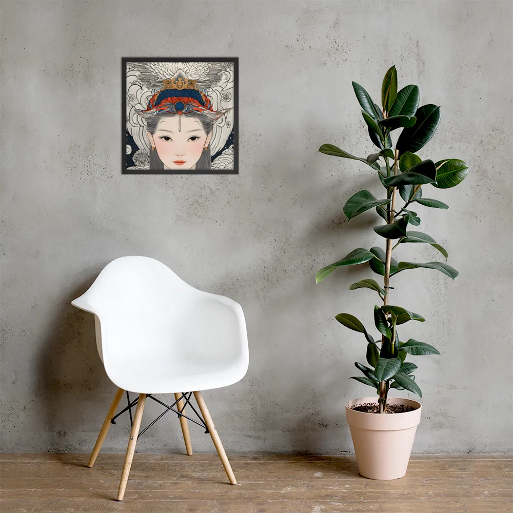 Serenity in Myth: A Traditional Portrait | Poster with Black Frame | 18″×18″