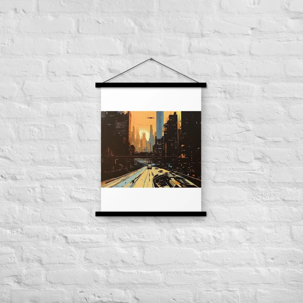 Metro Nexus: A Futuristic Cityscape | Poster With Black Wood Hanger | 18″×24″