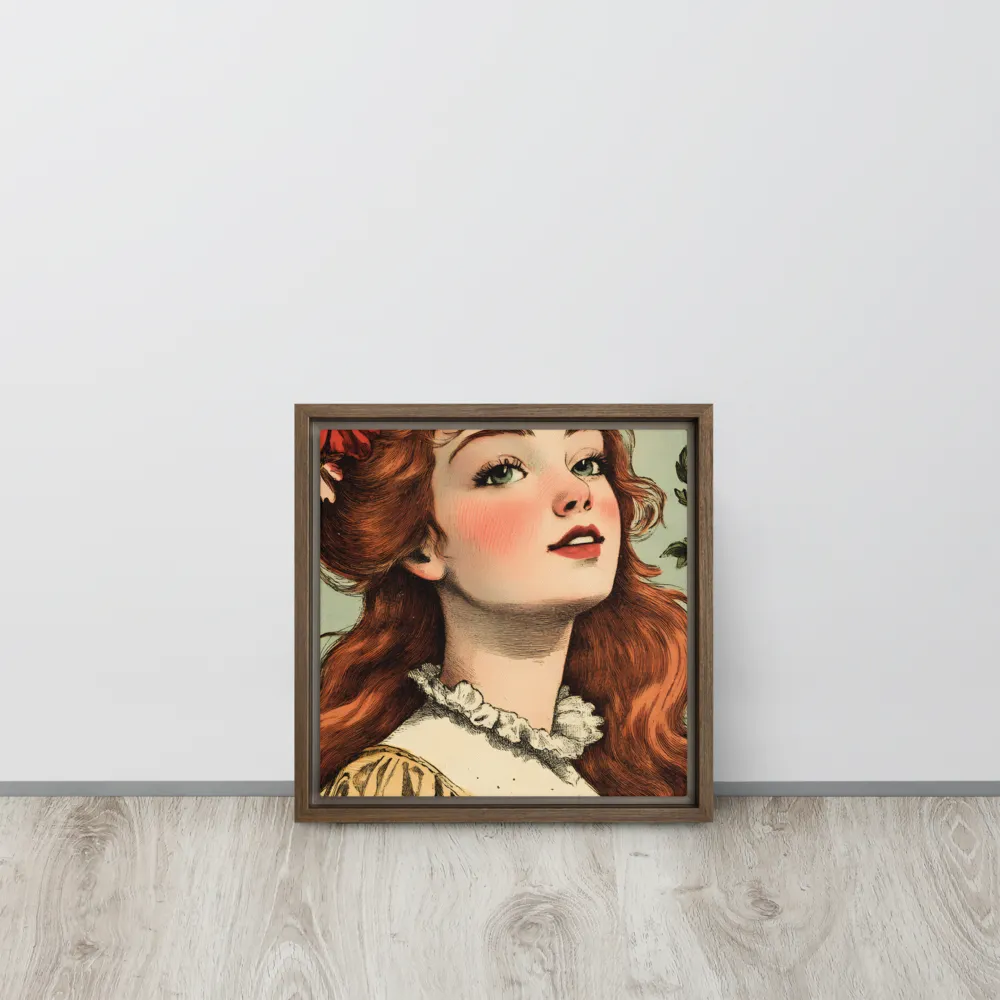 Whimsical Portrait of a Flower-Adorned Girl | Canvas with Brown Frame | 12″×12″