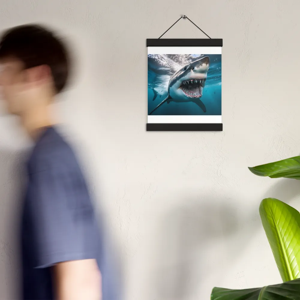 Majesty of the Ocean: The Great White Shark | Poster With Black Wood Hanger | 8″×10″