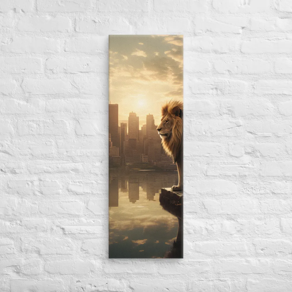 The Lion's Gaze Over the Urban Symphony | Canvas | 12″×36″