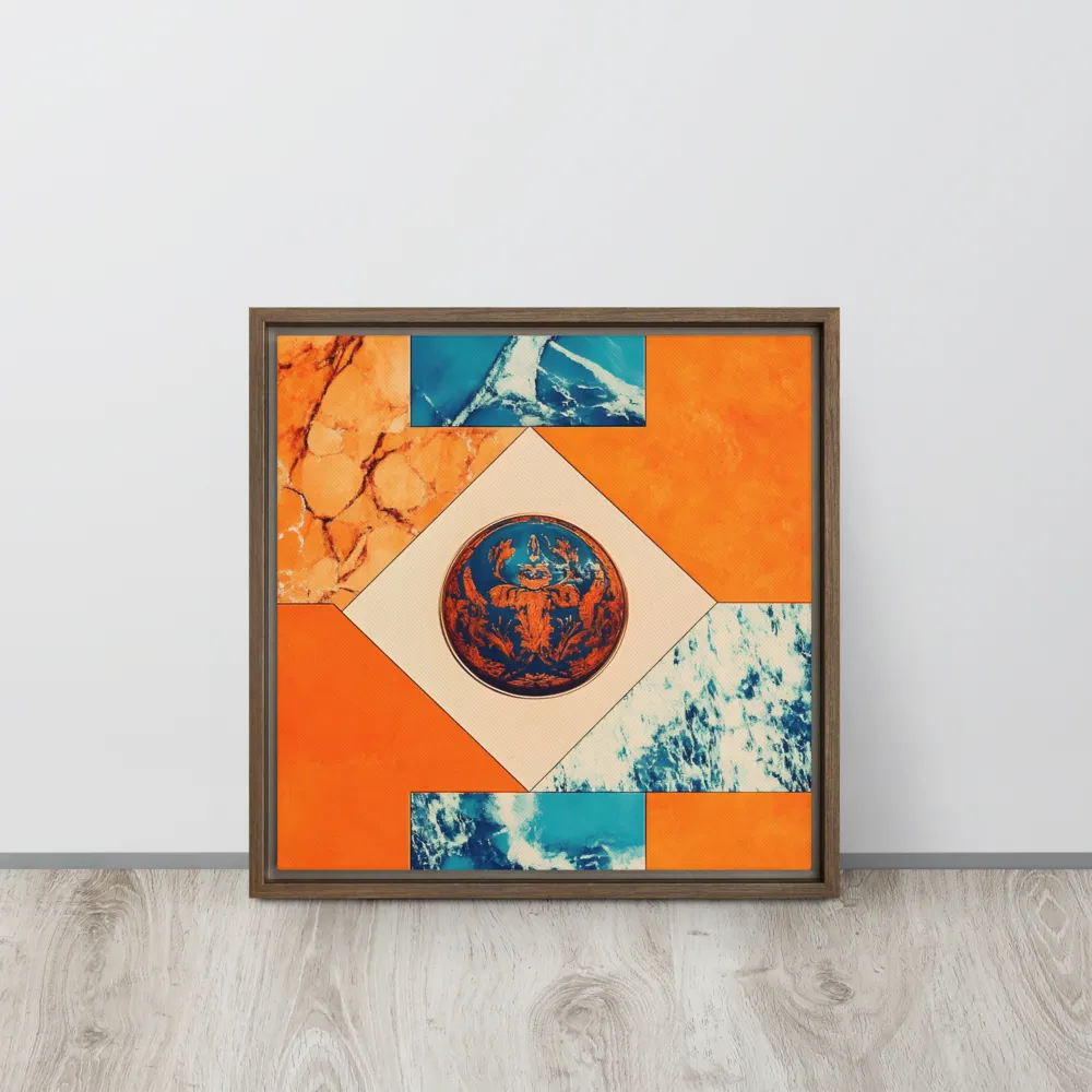 Harmonious Encounters: Abstract Geometry | Canvas with Brown Frame | 16″×16″