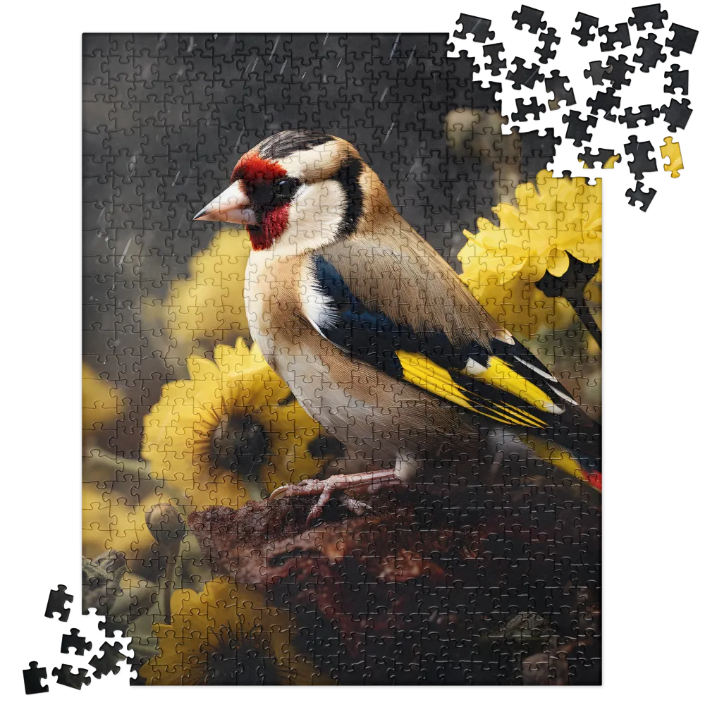 Harmony in Nature: A Goldfinch Amidst Blooms | Jigsaw Puzzle | 520 pieces