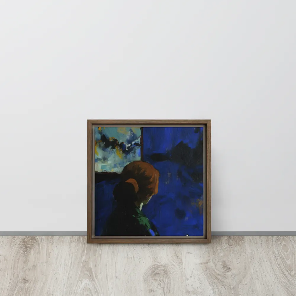 Contemplation Under the Night Sky | Canvas with Brown Frame | 12″×12″
