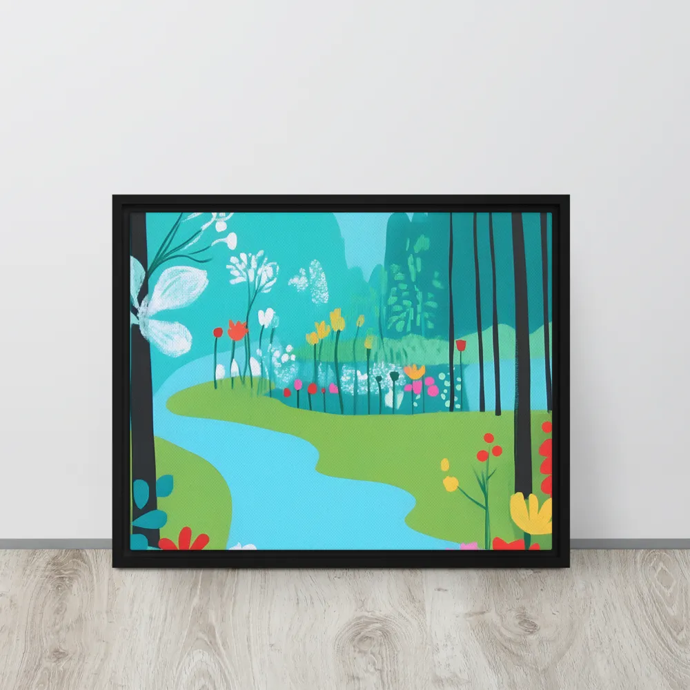 Whispers of Spring: A Colorful Retreat | Canvas with Black Frame | 16″×20″