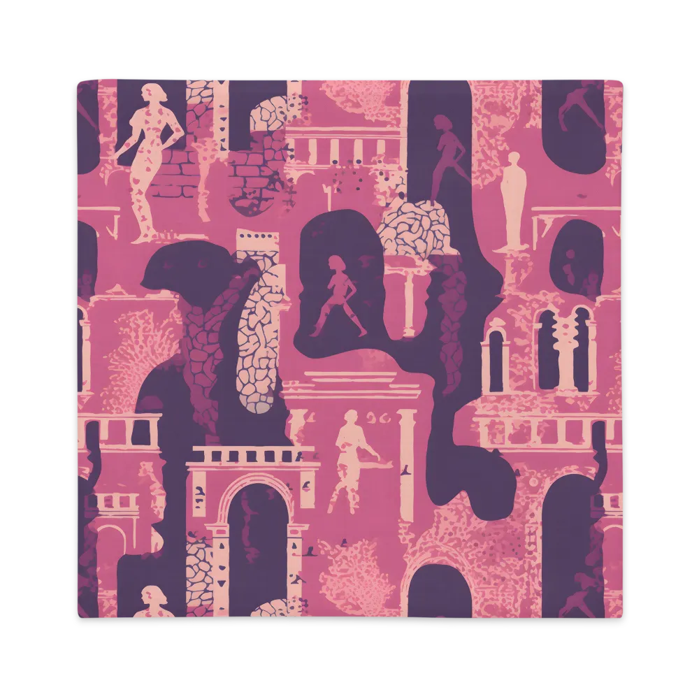 Whimsical Interplay of Figures and Architecture | Pillow Case | 22″×22″