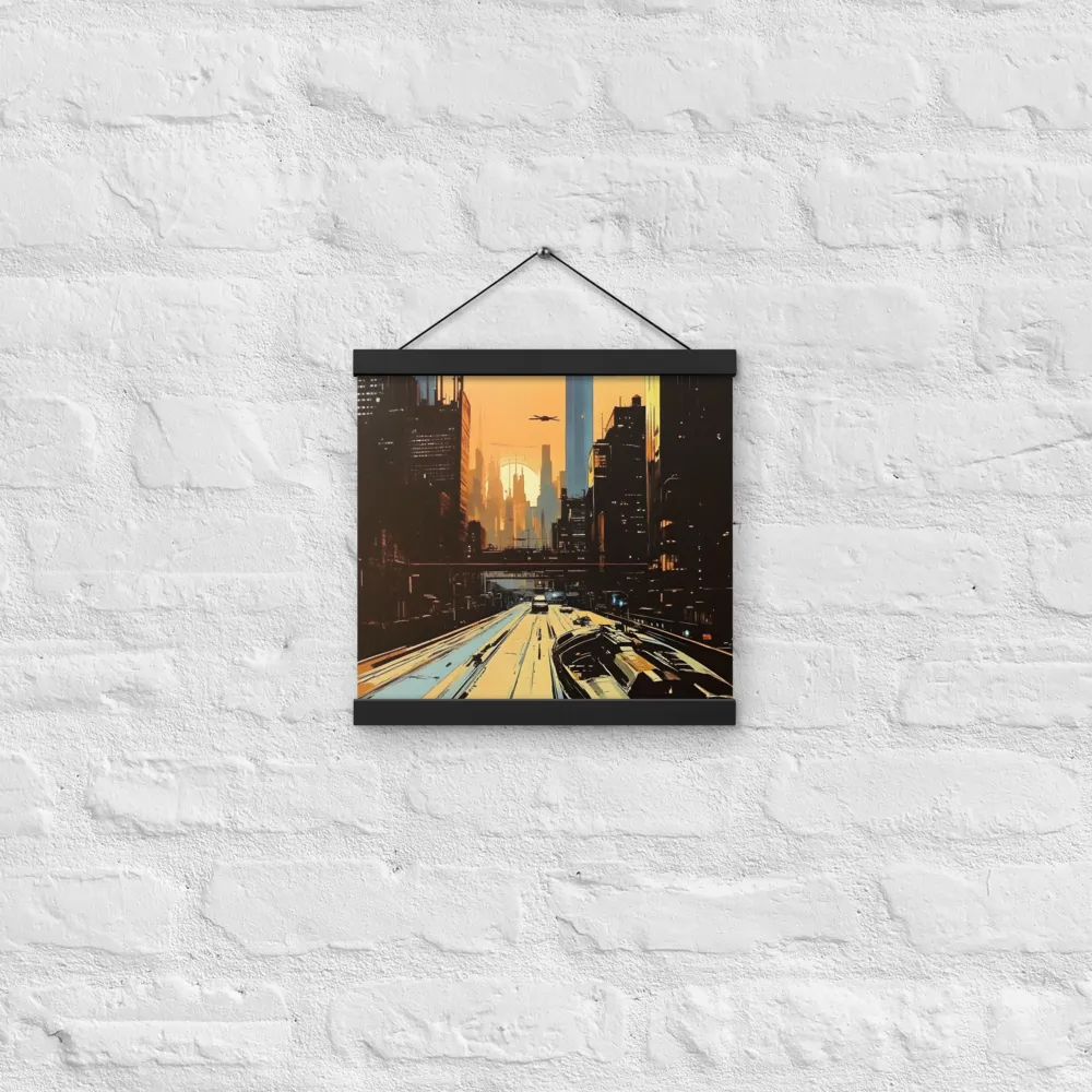 Metro Nexus: A Futuristic Cityscape | Poster With Black Wood Hanger | 12″×12″