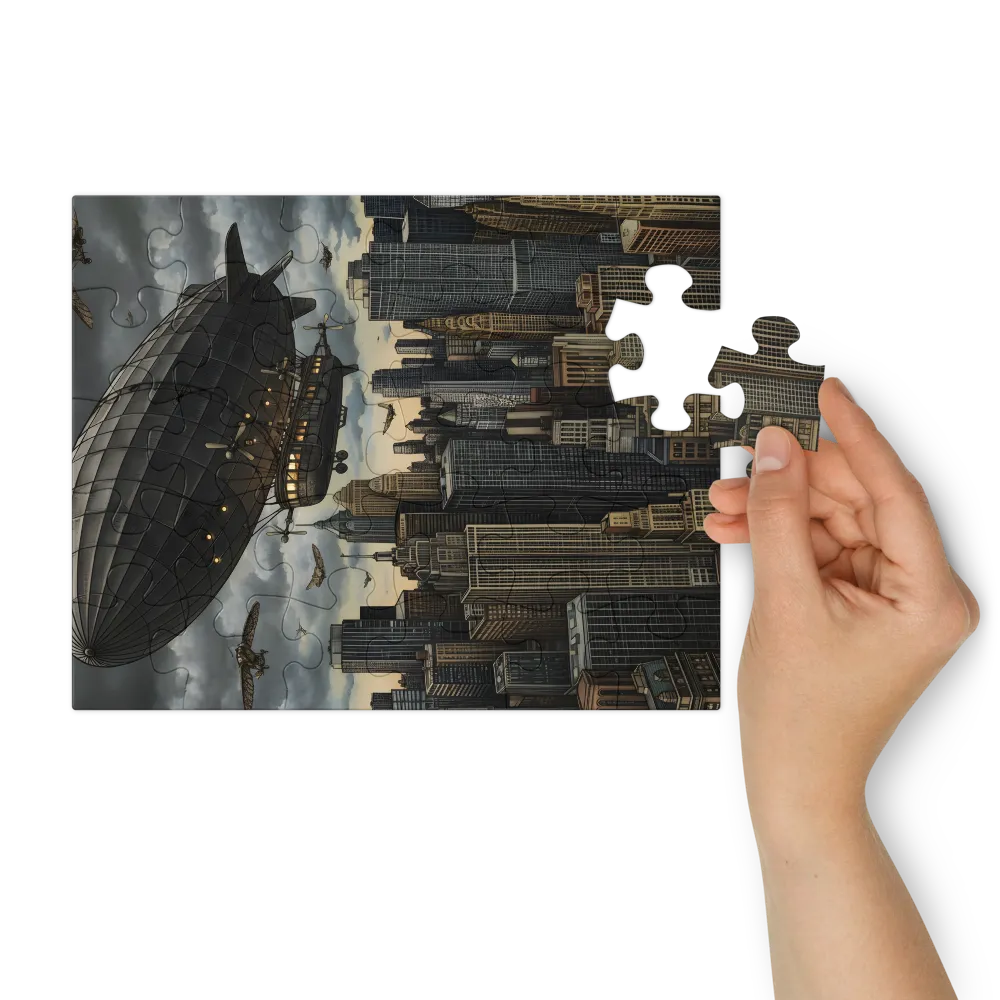 Zeppelin Over City 
 Jigsaw Puzzle in Tin Box