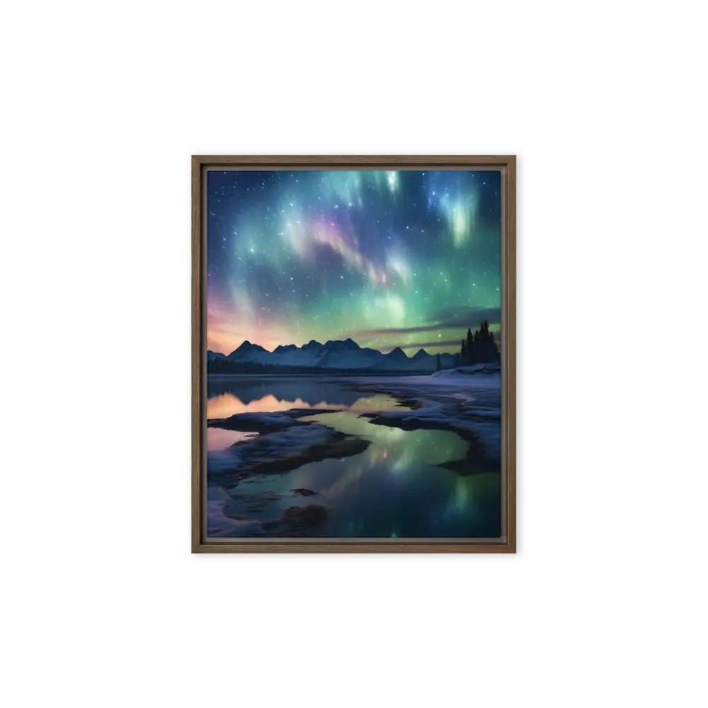 Ethereal Aurora: A Night Under the Stars | Canvas with Brown Frame | 8″×10″