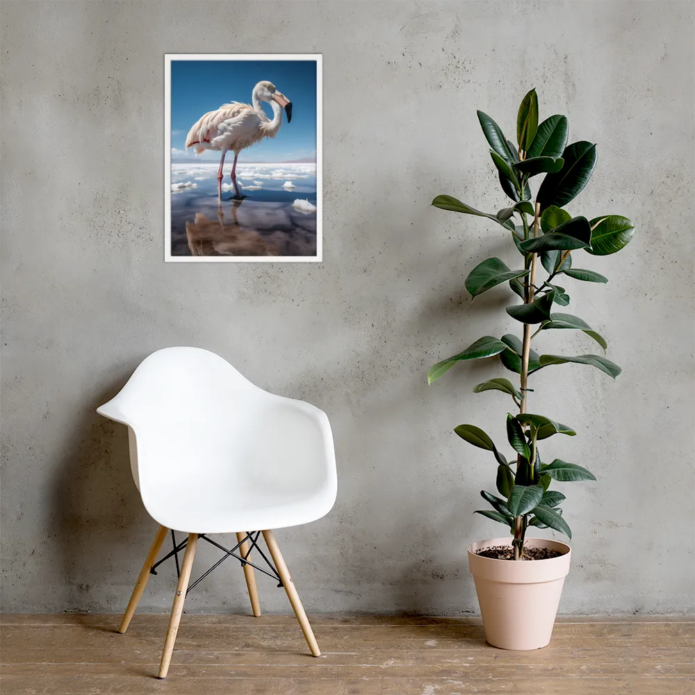 Graceful Solitude of a Flamingo | Poster with White Frame | 18″×24″