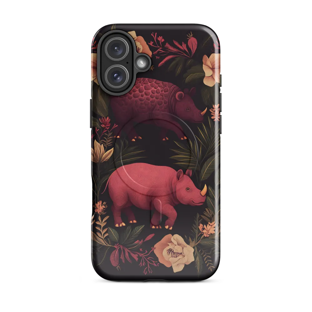 Rhinos in Floral Embrace