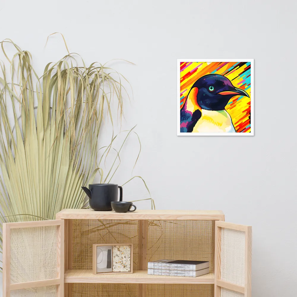Neon Penguin 
 Poster with White Frame | 18″x 18″