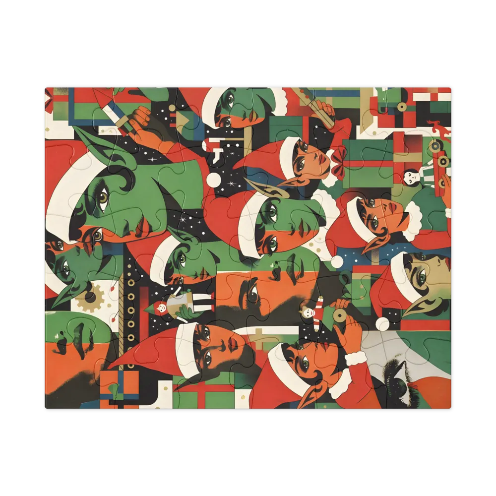 Retro Christmas Elves 
 Jigsaw Puzzle in Tin Box
