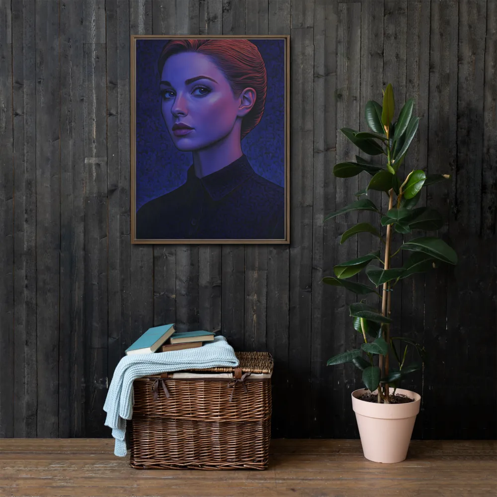 Ethereal Portrait in Blue and Red | Canvas with Brown Frame | 24″×32″