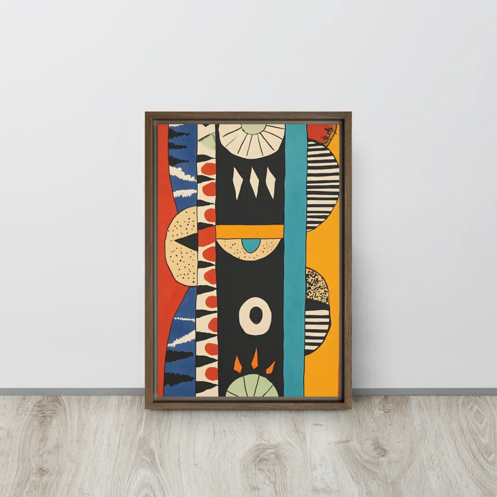 Playful Geometry: A Modern Abstract Exploration | Canvas with Brown Frame | 12″×18″