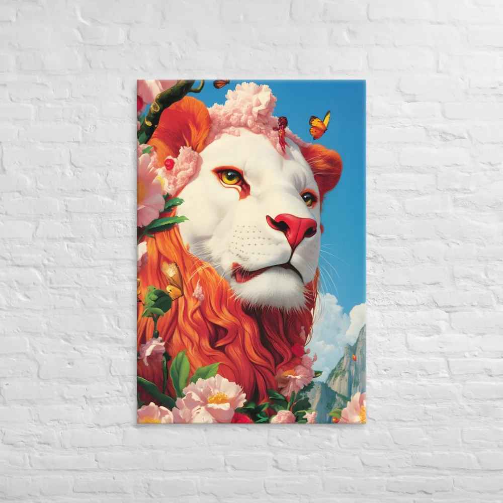 Majestic Lion Amidst Floral Splendor | Canvas | 32″×48″