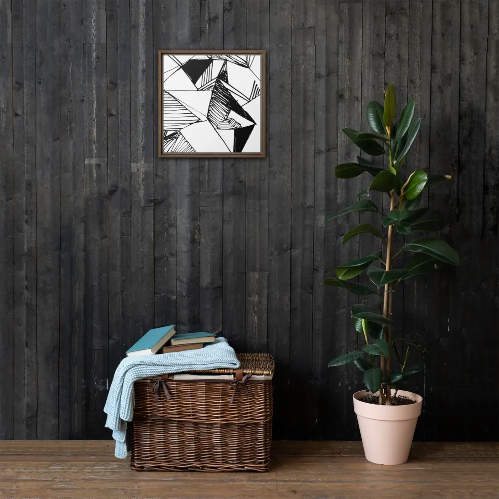 Dynamic Geometry in Ink | Canvas with Brown Frame | 16″×16″