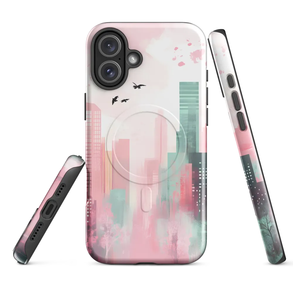 Dreamy Cityscape in Pink and Cyan