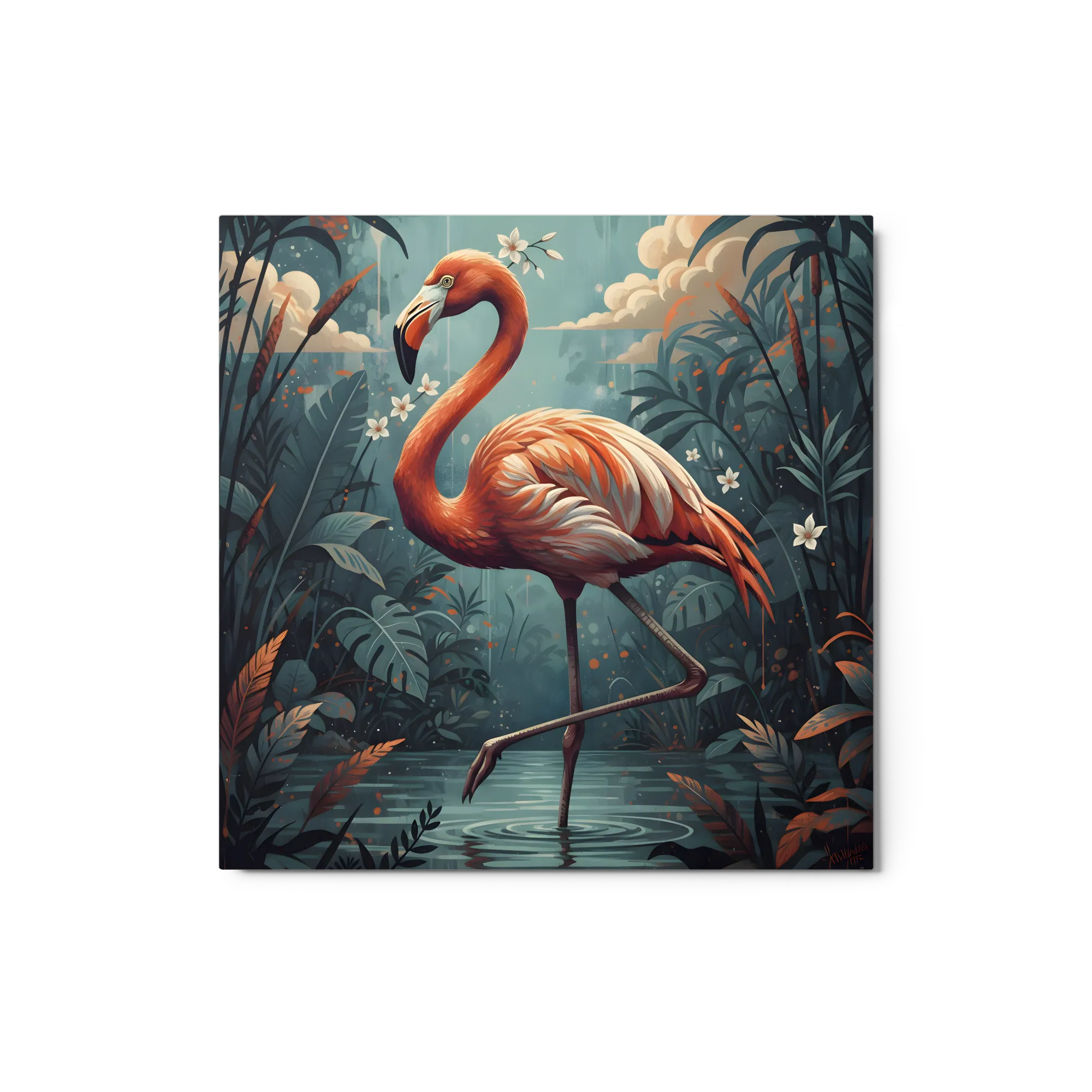 Twilight Flamingo 
 Metal Print | 12″x 12″
